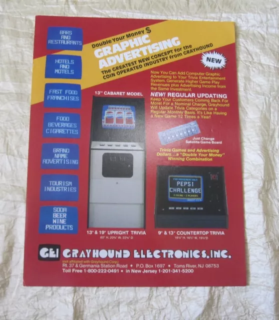 1986 Grayhound Trivia Entertainment (Graphic Advertising) Video Flyer