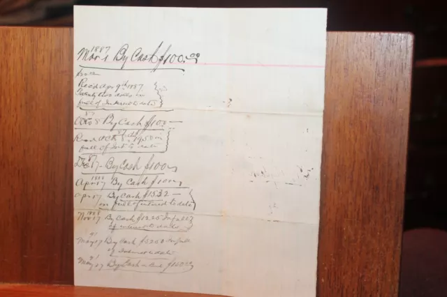 Antique 1887 Cash Receipt Ledger Hand Written Signed