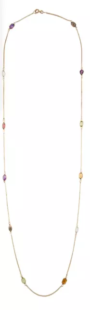 Vintage 14k Yellow Gold Multi-Color Gemstone Station Necklace 35 grams 40.5"