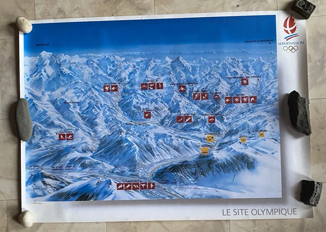 Affiche Panneau Jeux Olympiques Albertville 1992 - Hockey Sur Glace Dédicacée Par L'Équipe De France