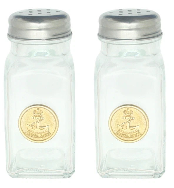 ROYAL NAVY GILT Glass Salt and Pepper Pots With Screw Top Lids GSP ME49