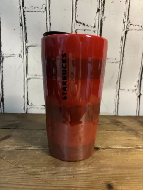 Starbucks Winter Holiday Red Ceramic Travel Mug Lid 12oz Red Christmas Holidays