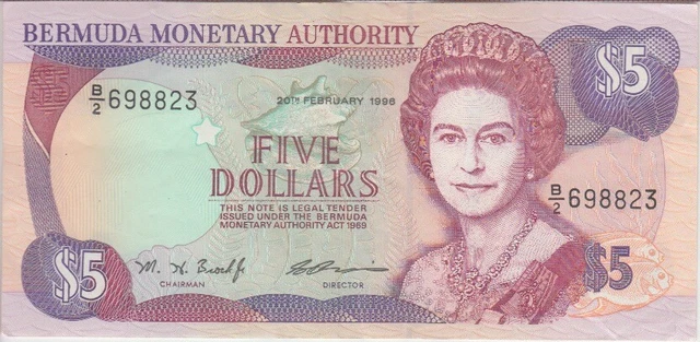 Bermuda Banknote P. 41a 5 dollars 12.11.1992 pfx B/2, QE II, EF WE COMBINE 2001