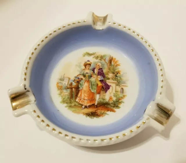 1940's Schumann Bavaria Germany Victoria Dresden Blue Ashtray Trinket Dish