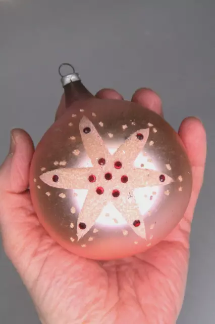 VINTAGE BLOWN GLASS Scene Embellished STAR Ball Mica Christmas Ornament ...