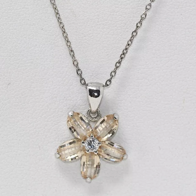 Sterling Silver Orange Glass Flower Pendant Necklace 17.5”