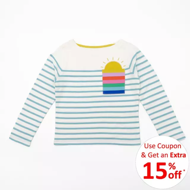 Mini Boden Top Girls Stripe Sunshine Ivory T Shirt Cotton Long Sleeve Age 2–14yr