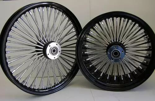 BLACK MAMMOTH FAT 52 SPOKE WHEELS HARLEY 21x2.15 & 18x5.5 FOR 2006+ SOFTAIL DYNA