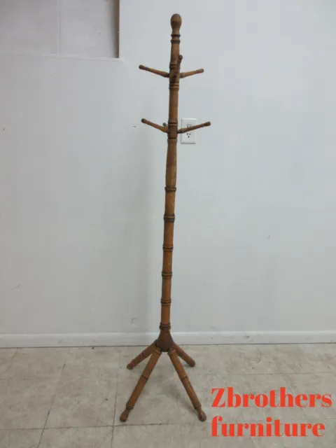 Antique Solid Oak Coat Hat Rack Clothes Hall Tree Stand