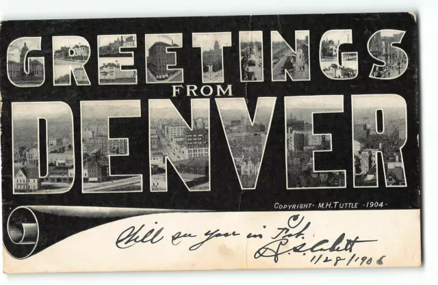 Greetings from DENVER Large Letter Postcard - UDB, Mailed 1906