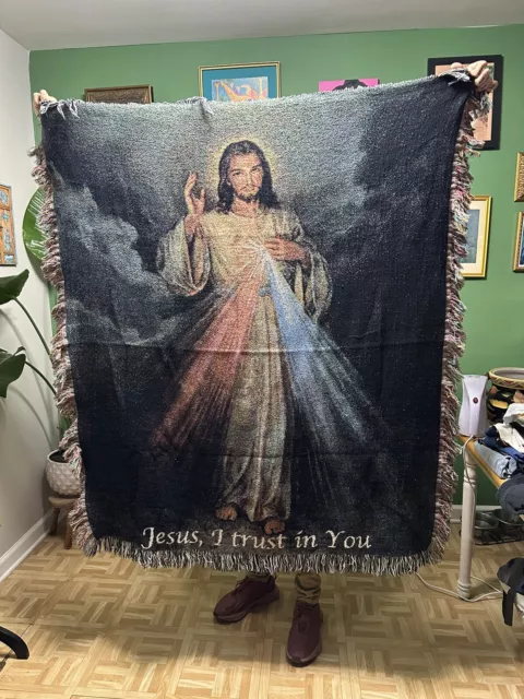 The Divine Mercy with Words Tapestry Throw 50"x60" 100% Cotton