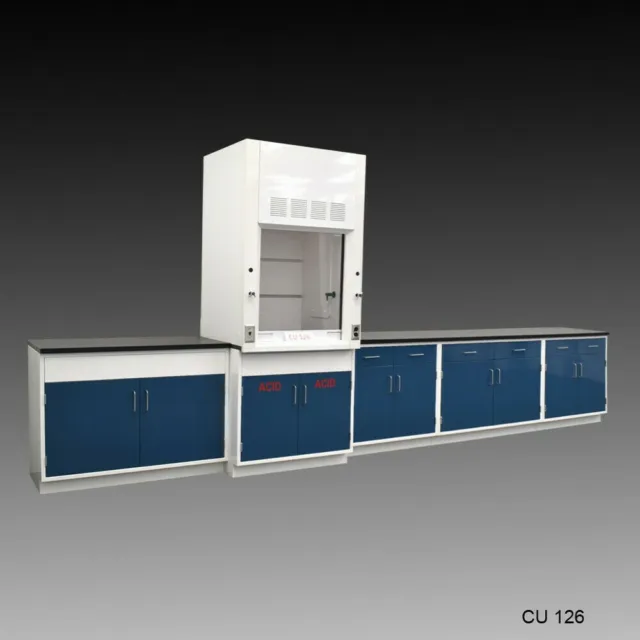 3' FUME HOOD w/ ACID Storage &14' Laboratory Cabinets/ Fisher American ...