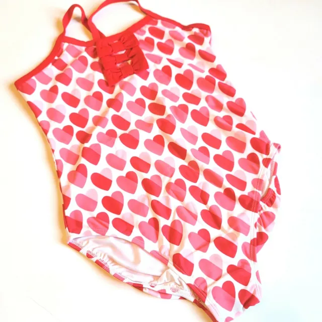 Gymboree sz 12 Girls Swim Shop Hearts Bows Swimsuit NWT Bathingsuit Red White