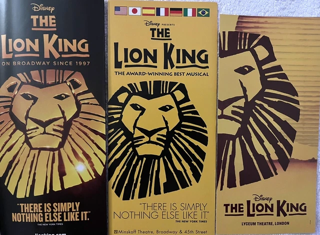 LION KING-NEW BROADWAY/WEST End Theatre Musical Handbill/Flyer X 3 £2.
