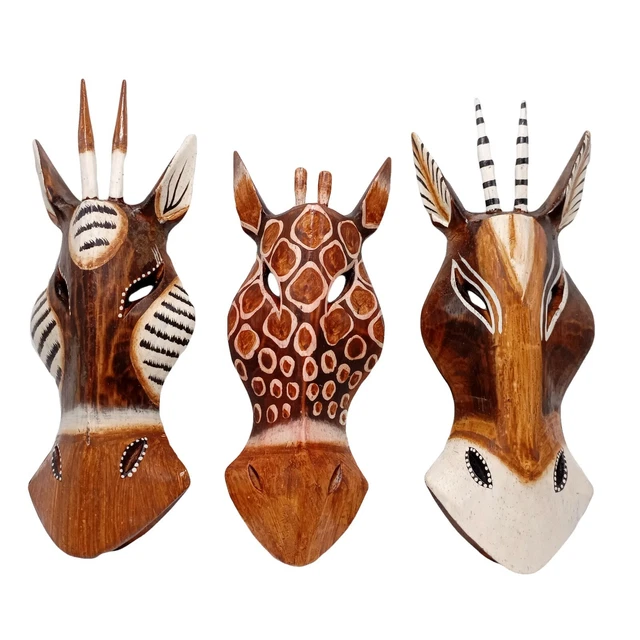 Antílopes Marrones Jirafa Decoración de Pared Colgante 10 Safari Animal Madera Máscaras No. 07