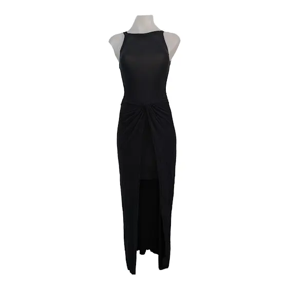 AllSaints Sz 0 Sami Maxi Sheath Dress Black Twisted Front Hourglass Sleeveless