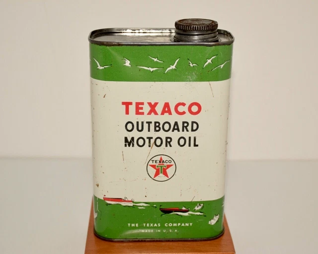 Vintage Texaco Outboard Motor Oil Tin Can QT - 1/2 Full - NICE