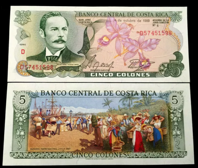 Costa Rica 5 Colones 1992 Banknote World Paper Money UNC Currency Bill