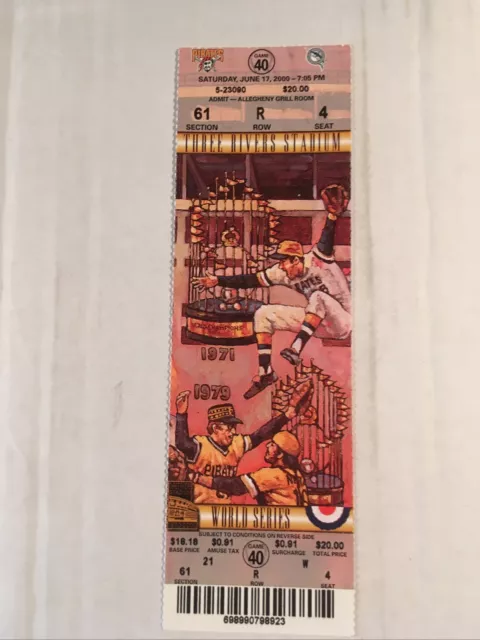 Jason Kendall 4 Hits Unused Ticket Last Yr 3river Stadium World Series STH Tix