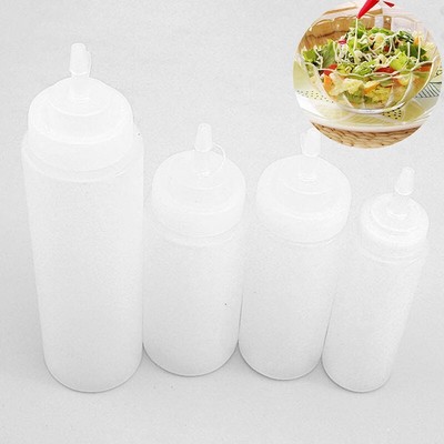 rongweiwang 2 Pezzi Trasparente Scala Bottiglie di spremere Scala flacone Ricaricabile Ricaricabile Dispenser Push cap Insalata Salsa di Senape Ketchup 