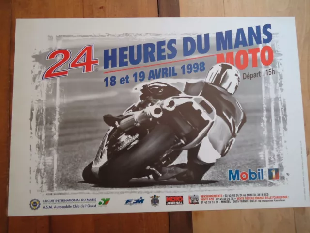 Poster Officiel ** 24 Heures Du Mans 1998 Motos **  Affiche Aco Moto Le
