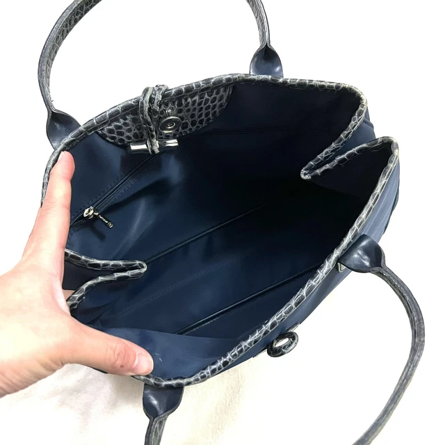 Authentic Longchamp Roseau Navy Canvas Croc Leather Women Purse Bag - Vintage 5