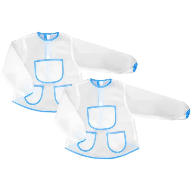 2x Mal- und Bastelschürze in blau für Kinder mit drei Taschen zum Werken, Malen