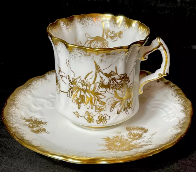 Hammersley & Co Stunning Gold Chrysanthemums White Bone China Tea Cup & Saucer