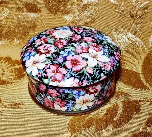 ROYAL WINTON *FLORENCE* 1995 ROUND BOX w/LID FLORAL CHINTZ  GOLD ENGLAND 4 1/4"
