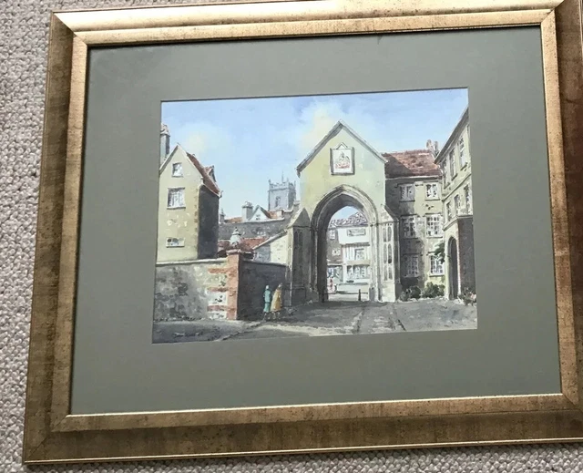 Artist John Rees Framed Watercolour Norwich Cathedral Erpingham Gate 1965