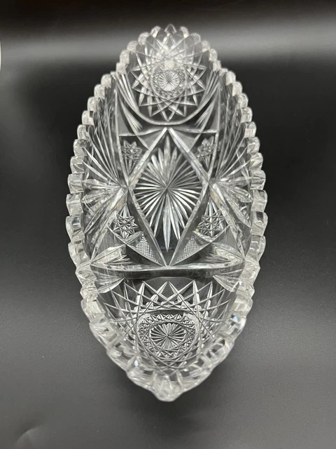 Clear Cut Glass Relish Dish Bowl Sawtooth Vintage Heavy 11 x 5 Inches