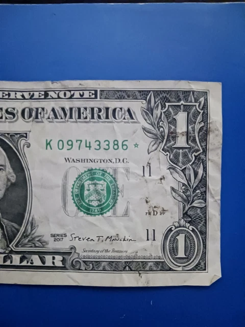 2017A $1 ONE DOLLAR BILL, ***STAR NOTE*** Low SERIAL NUMBER