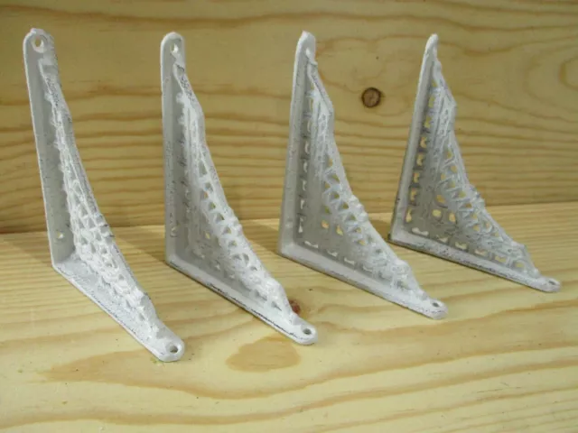 4 Shelf Braces Wall Brackets Cast Iron SMALL 5 x 4 Corbels Distressed White