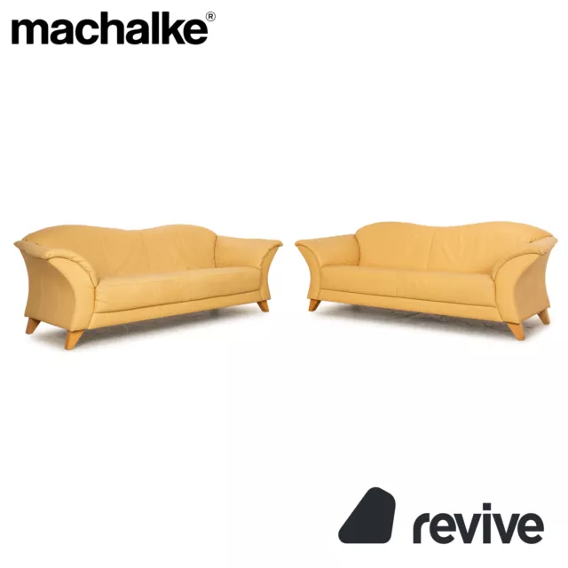 Machalke Leder Sofa Garnitur Creme Beige 2x Zweisitzer Couch