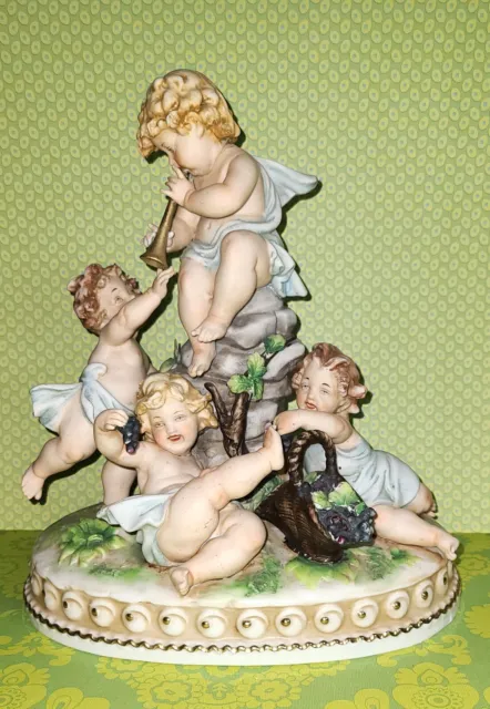 Bisque Vintage Centerpiece "The Harvest " Italian Porcelain Figurine Cherubs