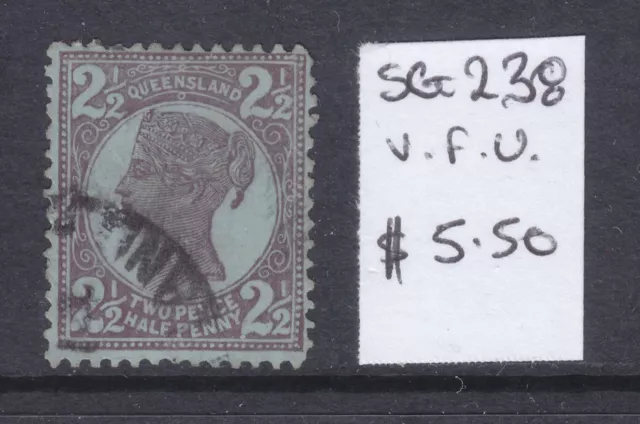 QLD:  2 1/2d BROWN PURPLE ON BLUE   QV SG 238    FINE USED