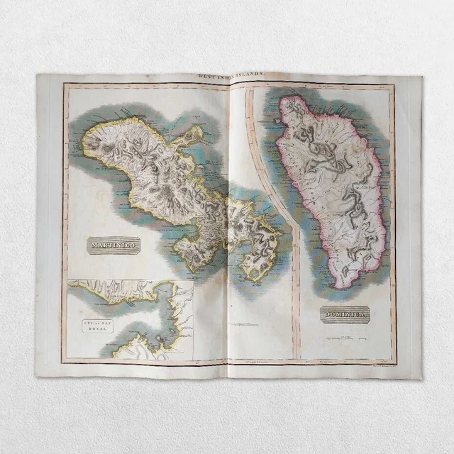Antique 19Th Century Map John Thomson 1814 West Indies Dominica Martinique