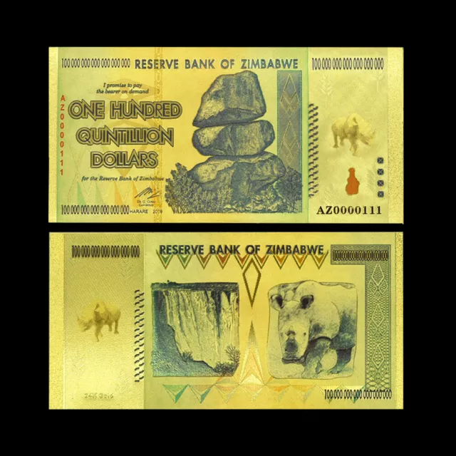 Simbabwe / Zimbabwe Goldene Banknote - 100 Quintillion Dollars - Selten