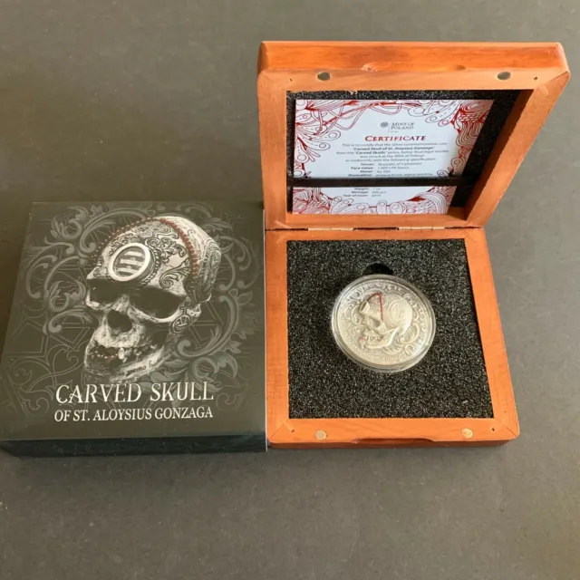 2018 Cameroon 1-oz Carved Skull of St. Aloysius Gonzaga Antique Silver Coin 2
