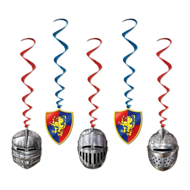 5 X Medieval Knights Of The Realm Hanging Whirls Party Decoration