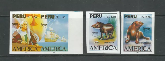 Pérou 1992 US Du Bicentenaire 3 Imperf Articles VF MNH