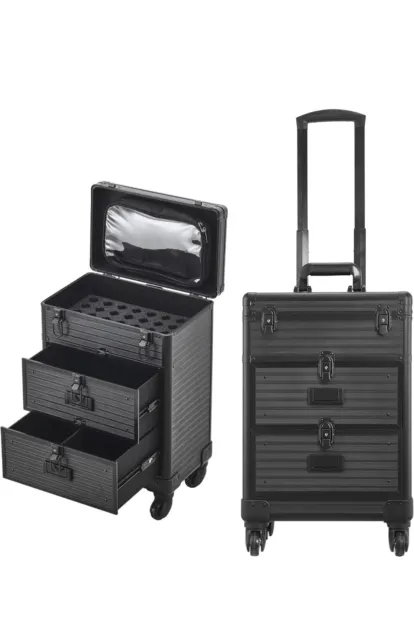 Cosmetic Case Trolley Makeup Train Case Professional Makeup Case on Wheels Black