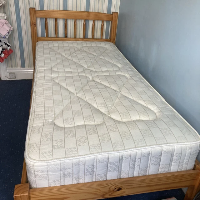 SINGLE WOODEN BED frame With Mattress Hardly Used + Single Duvet