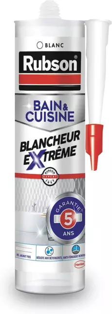 Rubson Bain & Cuisine Mastic Blancheur Extrême, Étanche, Anti-Moisissures 280 Ml