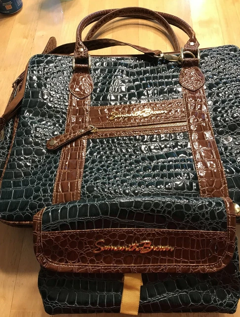 Samantha Brown Croc Embossed Carry On Set Green Camel