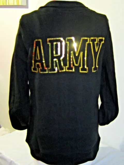 BLING Victoria Secret Pink ARMY SEQUIN Sweat shirt No Hoodie HALF ZIP PULLOVER M