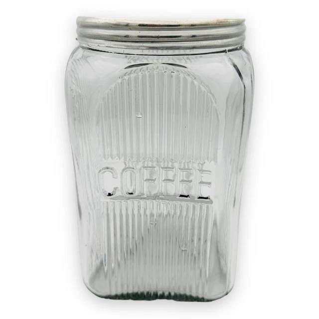 Antique Hoosier Glass Jar Canister Napanee Coffee Tombstone Ribbed Uranium Glow