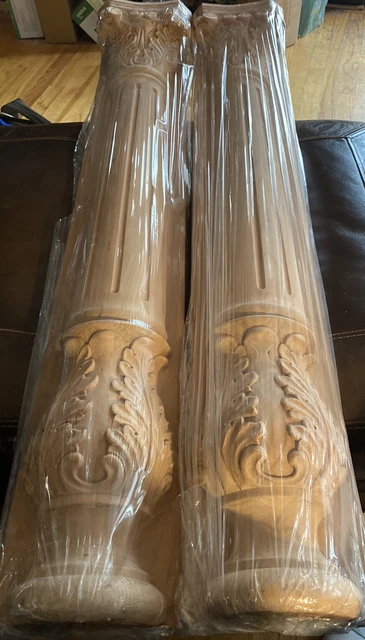 hand carved wood  corbel/ column usa made , hardwood, pair (2) restore/remodel