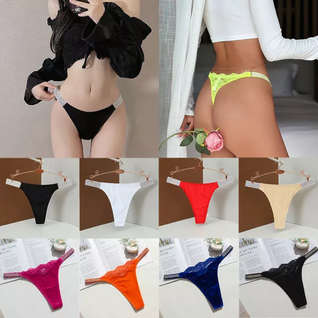 Mujer Encaje Estrás Bragas Transparente Tanga Talle Bajo Ropa Interior G-St <