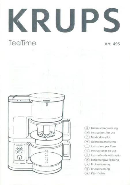 Krups TeaTime 495 Gebrauchsanweisung 1997 D GB F NL I E P DK manual